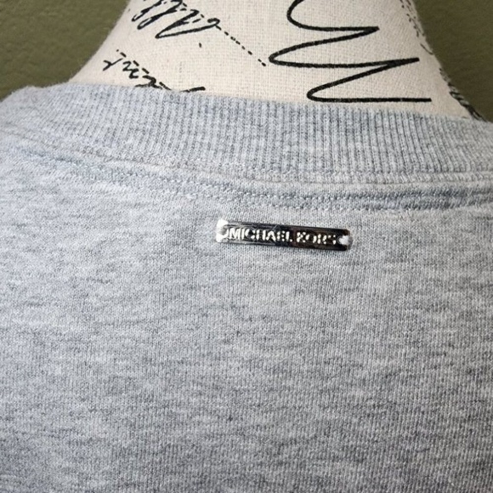 Michael Kors Gray Silver Mirror Dot Embellished Short Sleeve Sweatshirt Size M - Picture 5 of 8